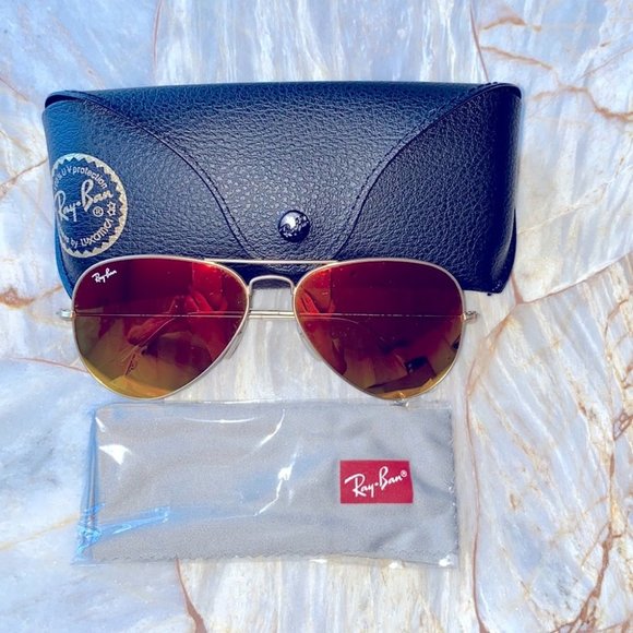 Ray‎ Ban Large Aviator Sunglasses Orange Glasses Gold Frames Shades 3025 main image 13